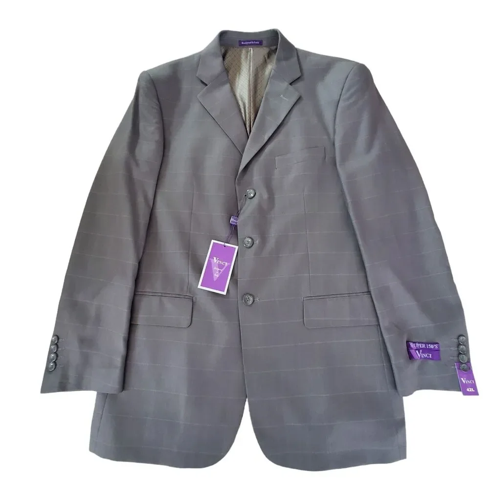 Vinci‎ Super 150's Suit Jacket Zegna Olive Window Pane Italian Men's 42L $300
